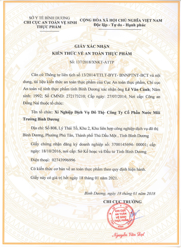 5. Xác Nhận Kiến Thức An Toàn Thực Phẩm